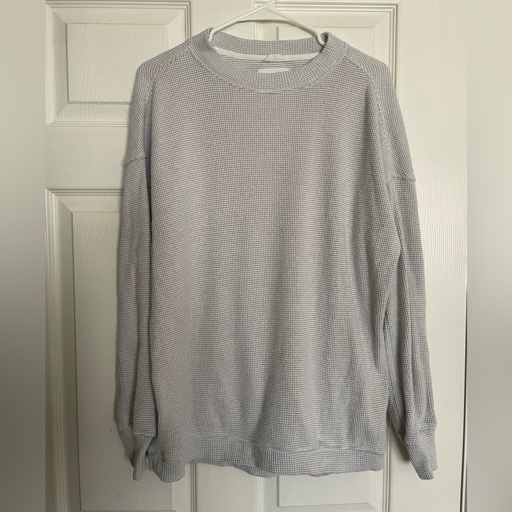 aerie Women’s XS Crewneck Waffle Sweater in Light Gray